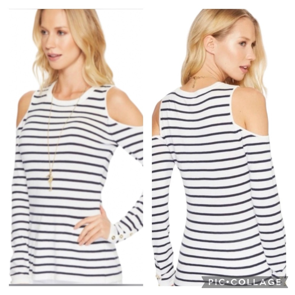 EUC Lily Pulitzer Cold Shoulder Lyon Sweater in True Navy Mystic Stripe